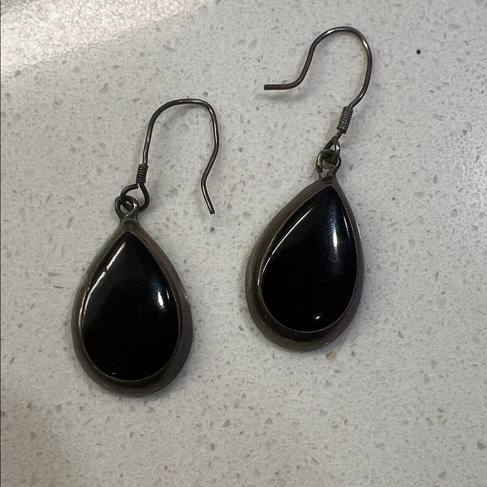 Vintage onyx and sterling silver drop Earrings